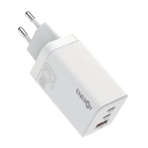 מטען קיר ENERGY GaN 65W עם 2 חיבורי USB-C ו-USB-A כולל כבל USB-C to USB-C באורך 1.5 מטר - צבע לבן