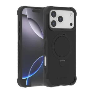 כיסוי Grip Case Legend MagSafe לאייפון 17 Pro Max בצבע שחור עם מגנט MagSafe מובנה, טבעת מתכת מתקפלת, הגנת TPU+PC בעובי 3.1 מ"מ, ציפוי מיקרופייבר פנימי ועיצוב יוקרתי המעניק הגנה ונוחות שימוש מושלמת.