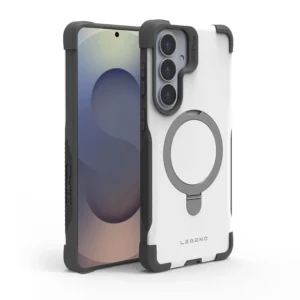 כיסוי Grip Case Legend MagSafe ל-Samsung Galaxy S26 Plus בצבע לבן עם הגנה מתקדמת, אחיזה נוחה ותמיכה מלאה ב-MagSafe.