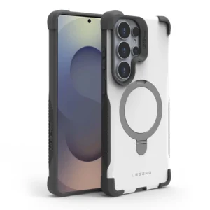 כיסוי Grip Case Legend MagSafe ל-Samsung Galaxy S26 Ultra בצבע לבן עם תמיכה מלאה ב-MagSafe, אחיזה נוחה והגנה מתקדמת.
