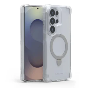 כיסוי Grip Case Legend MagSafe ל־Samsung Galaxy S26 Ultra בצבע שקוף עם מגנט מובנה, ציפוי מיקרופייבר והגנה מתקדמת.