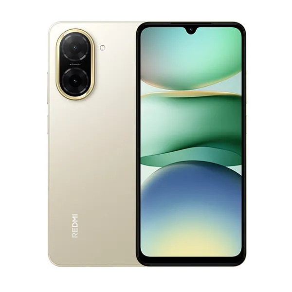 טלפון Xiaomi Redmi A5 בצבע זהב עם מעבד UNISOC T7250, זיכרון 4GB, אחסון 128GB, Android 15, מסך 6.88 אינץ' 120Hz וסוללה 5200mAh.