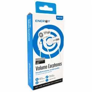 אוזניות חוטיות ENERGY EPC130 בצבע לבן עם חיבור USB Type-C, מיקרופון מובנה, כבל באורך 1.2 מטר, איכות שמע גבוהה ותאימות למכשירי Android ודגמי iPhone תואמים.