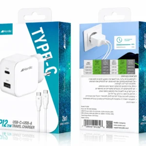 מטען מהיר NORDIC 25W עם USB-C ו־USB-A