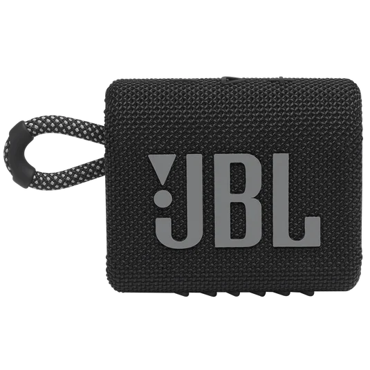 רמקול JBL Go 3 שחור עם Bluetooth 5.1, JBL Pro Sound, עמידות IP67 למים ולאבק, עד 5 שעות נגינה וטעינת USB-C.