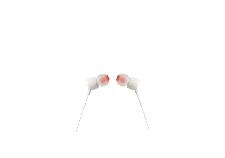 אוזניות חוטיות JBL TUNE110 לבנות עם Pure Bass מיקרופון וכבל שטוח