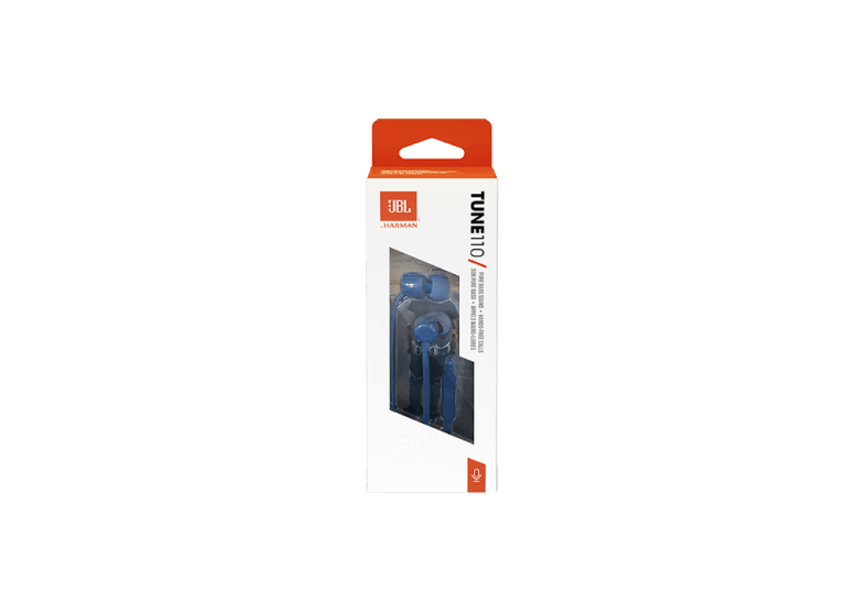 אוזניות חוטיות JBL TUNE110 כחולות עם Pure Bass מיקרופון וכבל שטוח