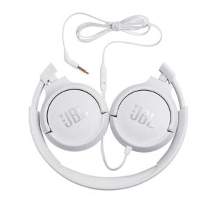 אוזניות קשת חוטיות JBL TUNE500 לבנות עם מיקרופון ו־Pure Bass