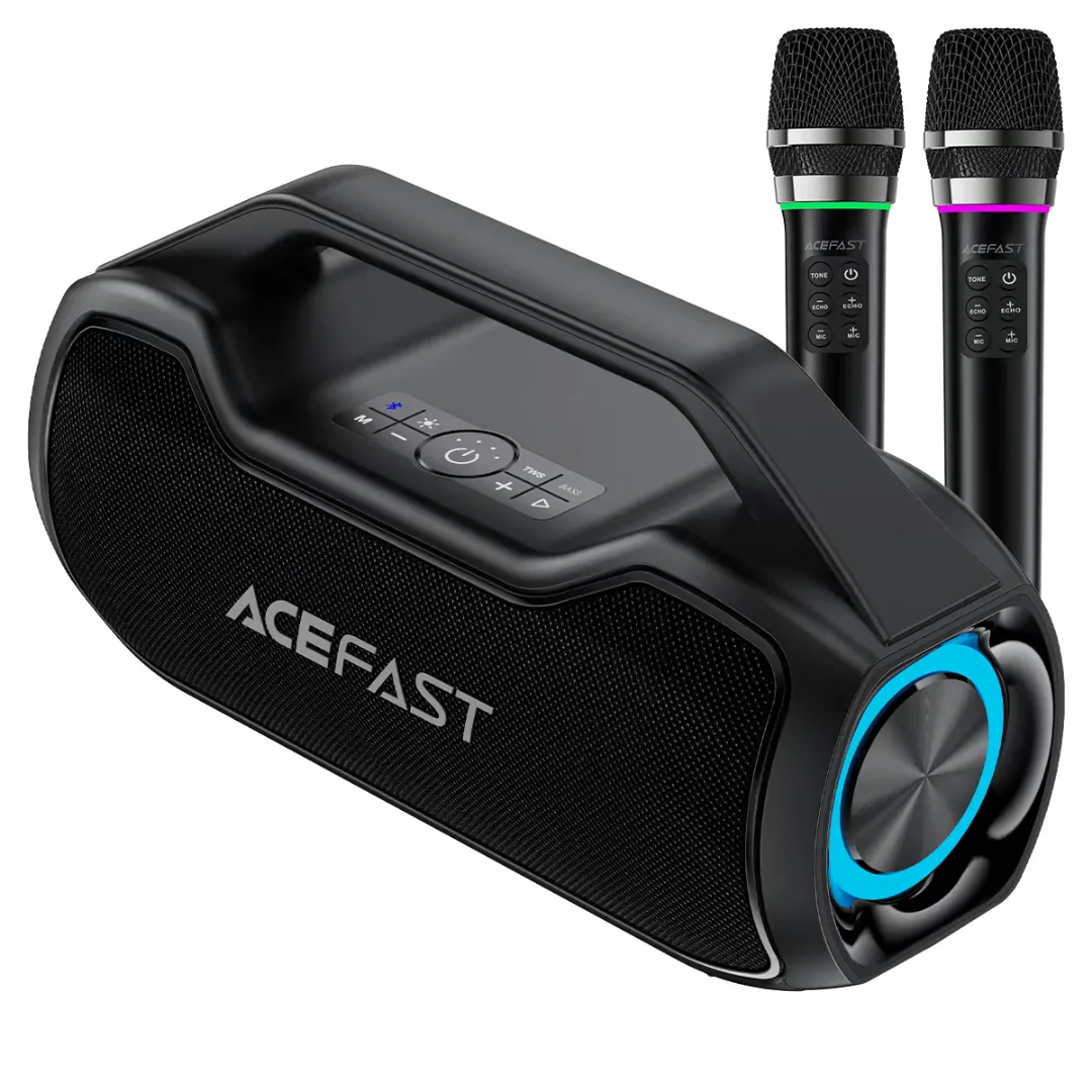 רמקול קריוקי אלחוטי ACEFAST K14 שחור עם שני מיקרופונים